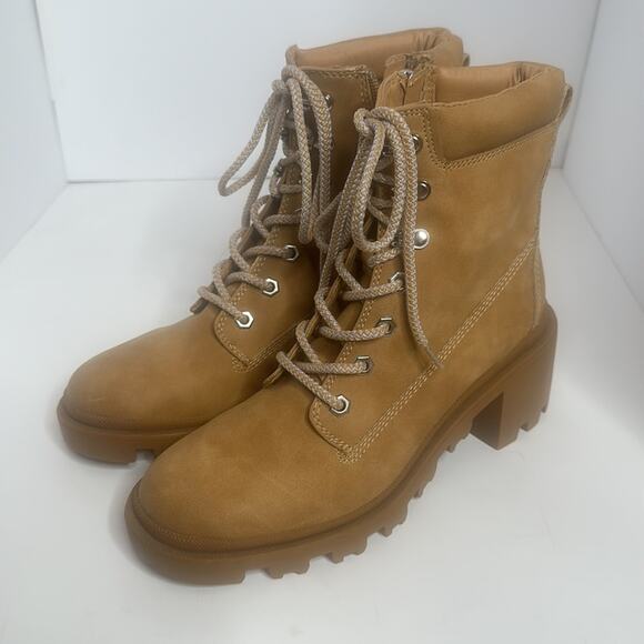 NWOT Madden Girl STEVE MADDEN Combat Work Boot Lace Up Side ZIP 8.5M - Picture 2 of 14